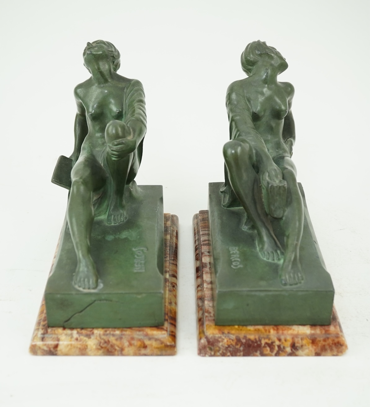 A pair of French Art Deco spelter bookends
